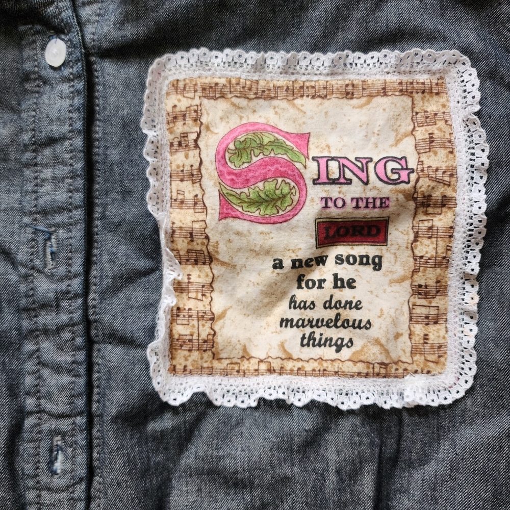 Denim Button-Up Shirt With Patchwork - image 3